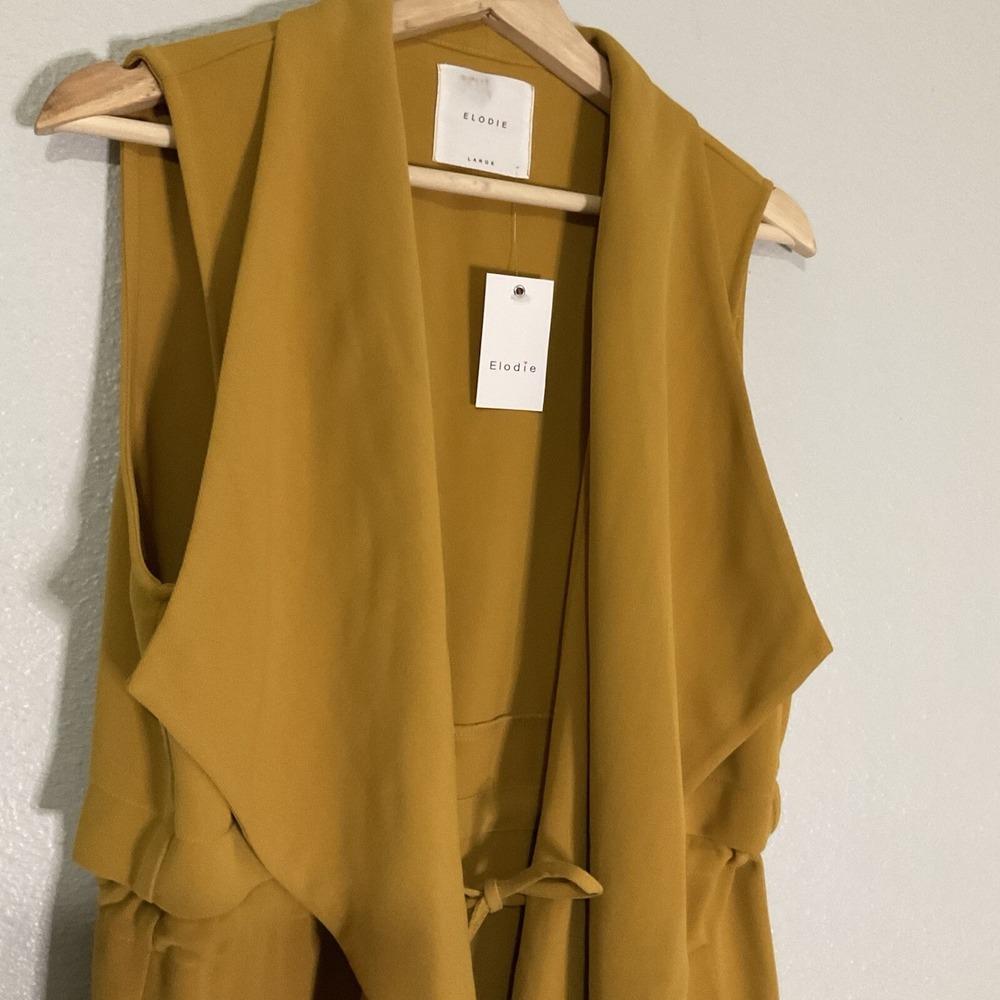 Elodie Longline Duster Cardigan Size L Spice Open Front Waterfall Drape Pockets - Picture 2 of 13
